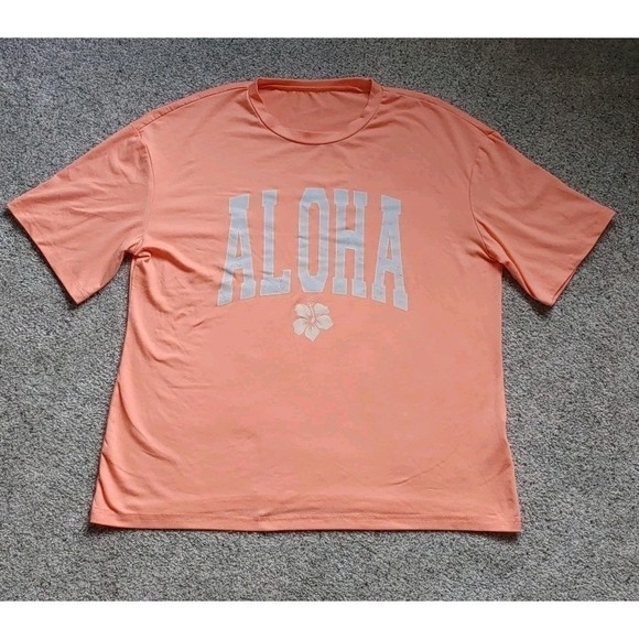 SHEIN Tops - SHEIN Aloha Graphic T-Shirt Orange Size M Short Sleeve Casual Summer Beachwear